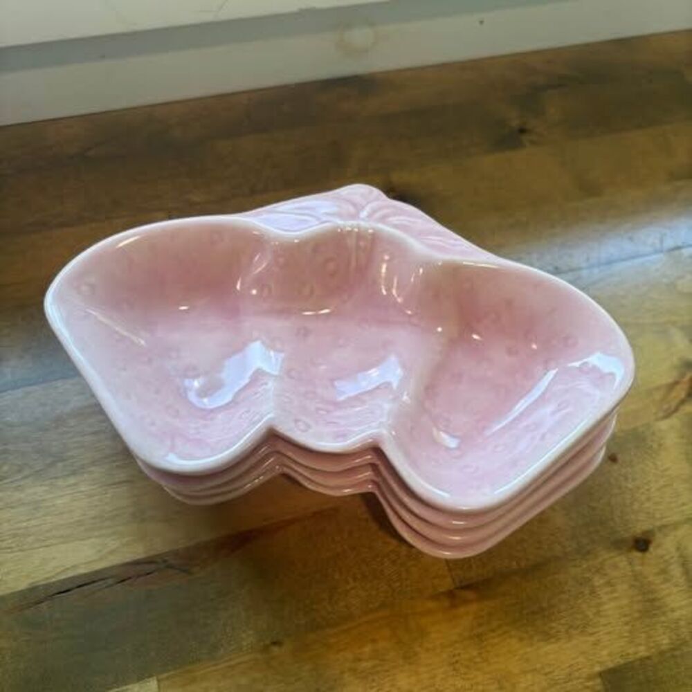 Vintage California Pottery Pink Strawberry Divided Serving Dishes - Set of 4